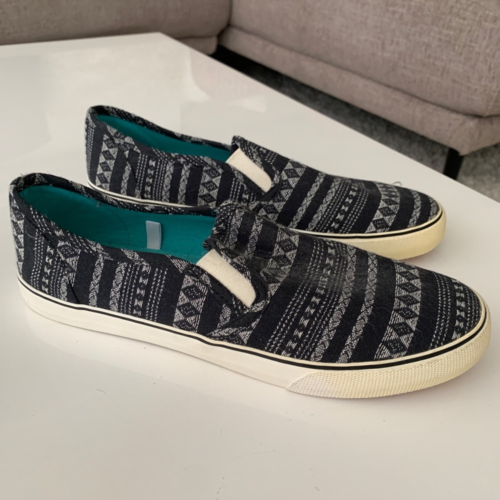 Navy Aztec tribal slip-on sneakers